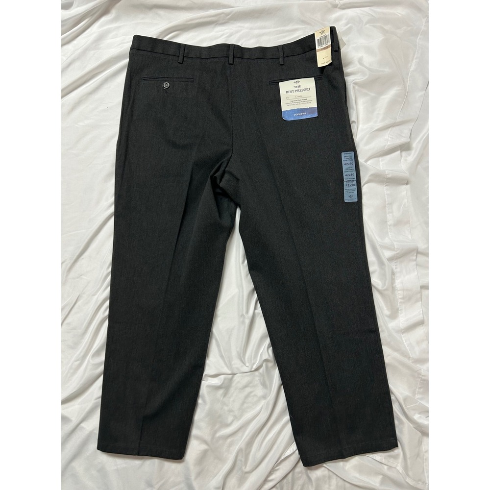 Dockers The Best Pressed Pleated Classic Fit Khaki Pants Charcoal NWT Mens 42x30 - Picture 8 of 16